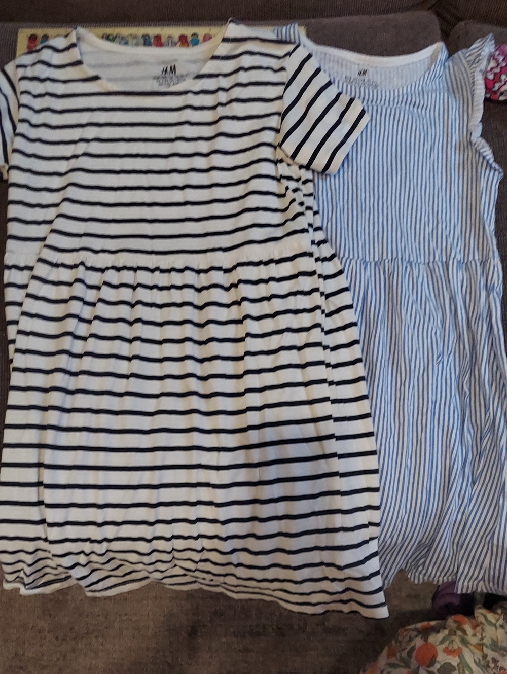 Girls' Blue and White Striped Dresses - Cotton Classic Summer Style